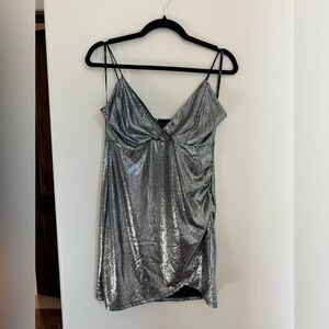 Silver Metallic Party Mini Dress | Shimmer Y2K Night Out Holiday Glitter